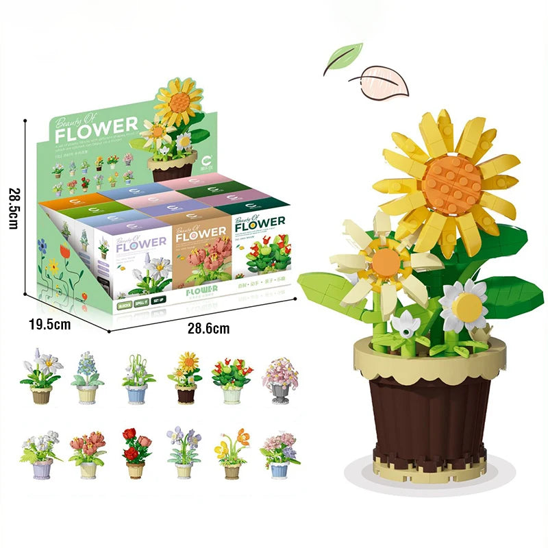 1PC Mini Succulent Flower Pot Building Blocks Simulation Flower Assembling Brick Model Kids Toys Home Decoration Collection Gift