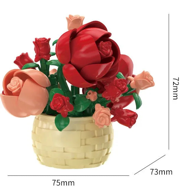 DIY MOC Potted Rose Sunflower Plants Succulents Bonsai Tree Gardens Romantic Building Blocks Model Bricks Kids Sets Kits Toys